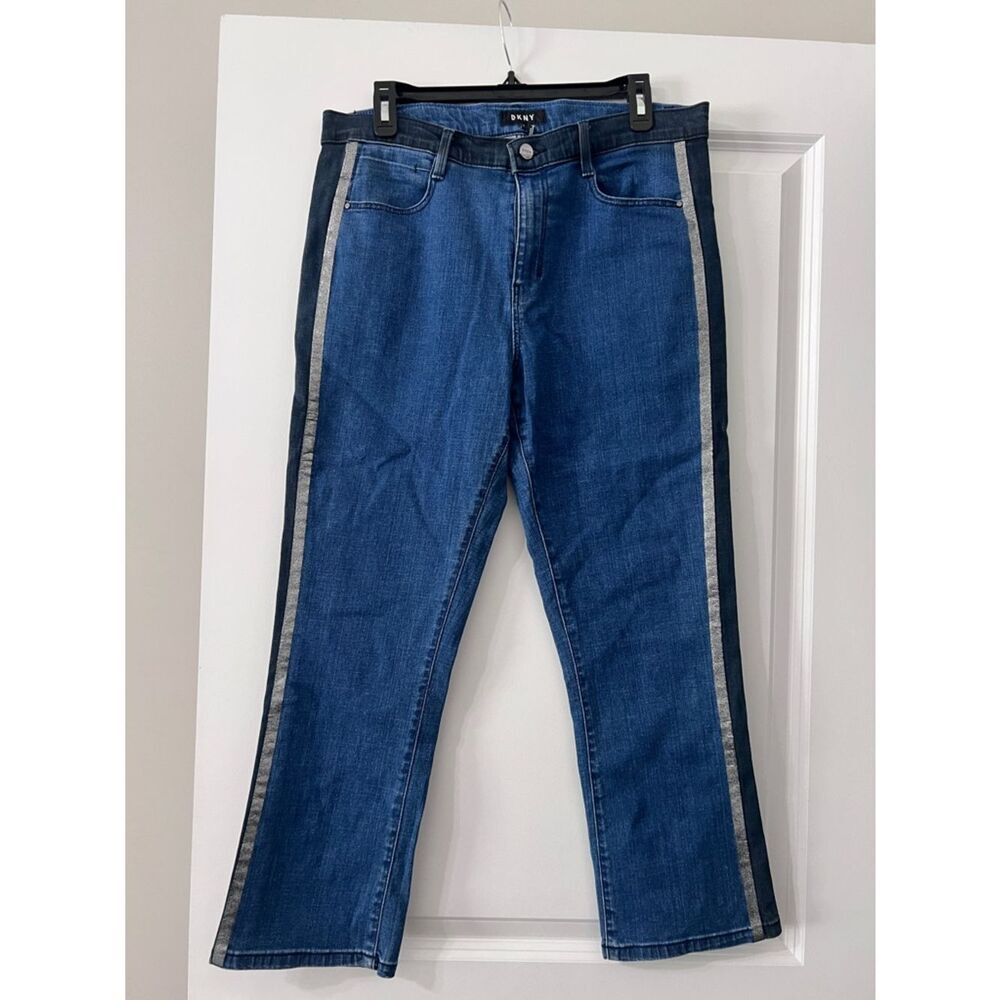 DKNY MIXED DEMIN CROP JEANS INDIGO  NWOT  SZ 30 - Picture 3 of 7
